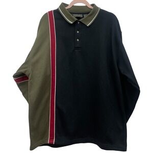 Mens Long Sleeve Polo Highland Outfitters XL Colorblock Olive Black Rugby